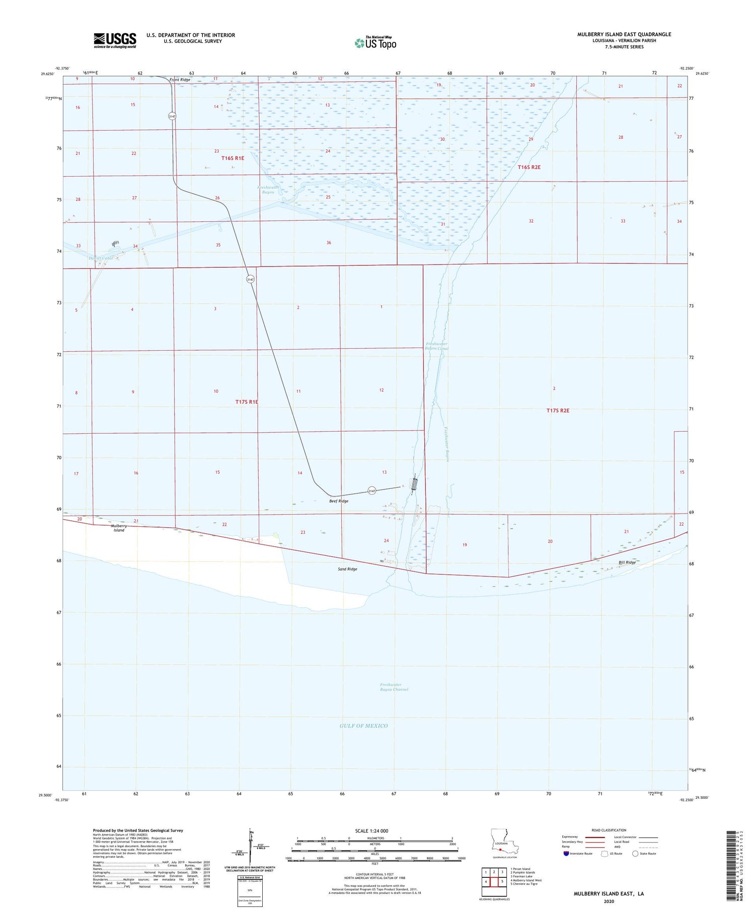 Mulberry Island East Louisiana US Topo Map Image