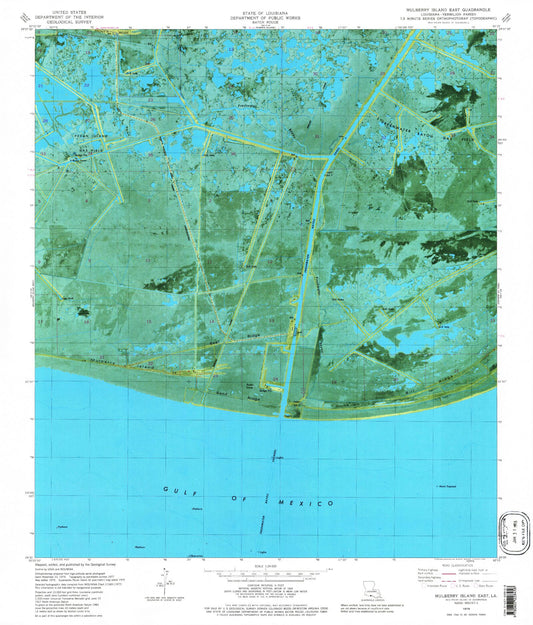 Classic USGS Mulberry Island East Louisiana 7.5'x7.5' Topo Map Image