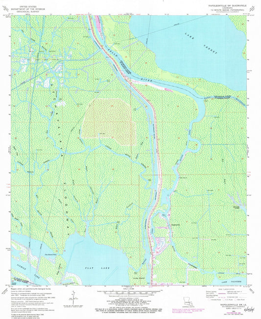Classic USGS Napoleonville SW Louisiana 7.5'x7.5' Topo Map Image