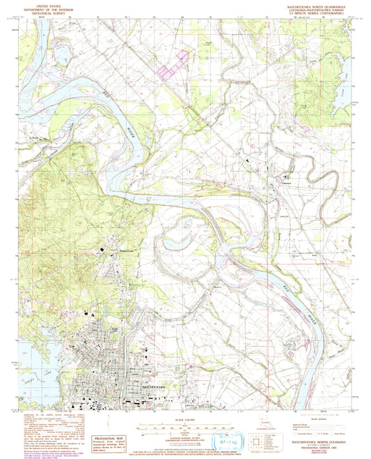 Classic USGS Natchitoches North Louisiana 7.5'x7.5' Topo Map Image