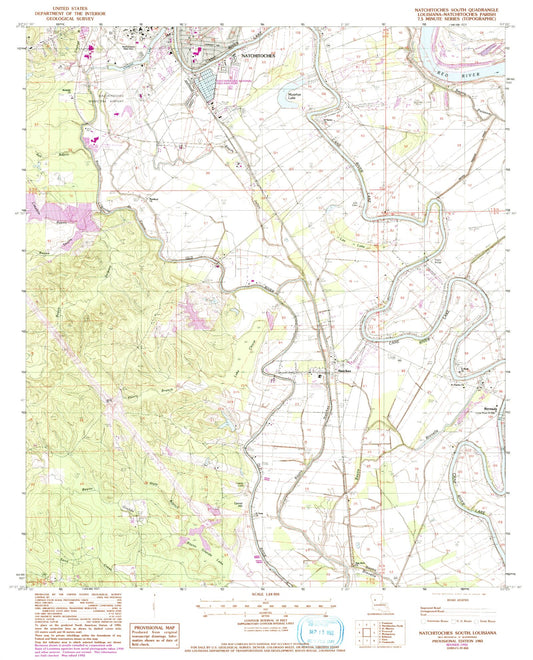 Classic USGS Natchitoches South Louisiana 7.5'x7.5' Topo Map Image