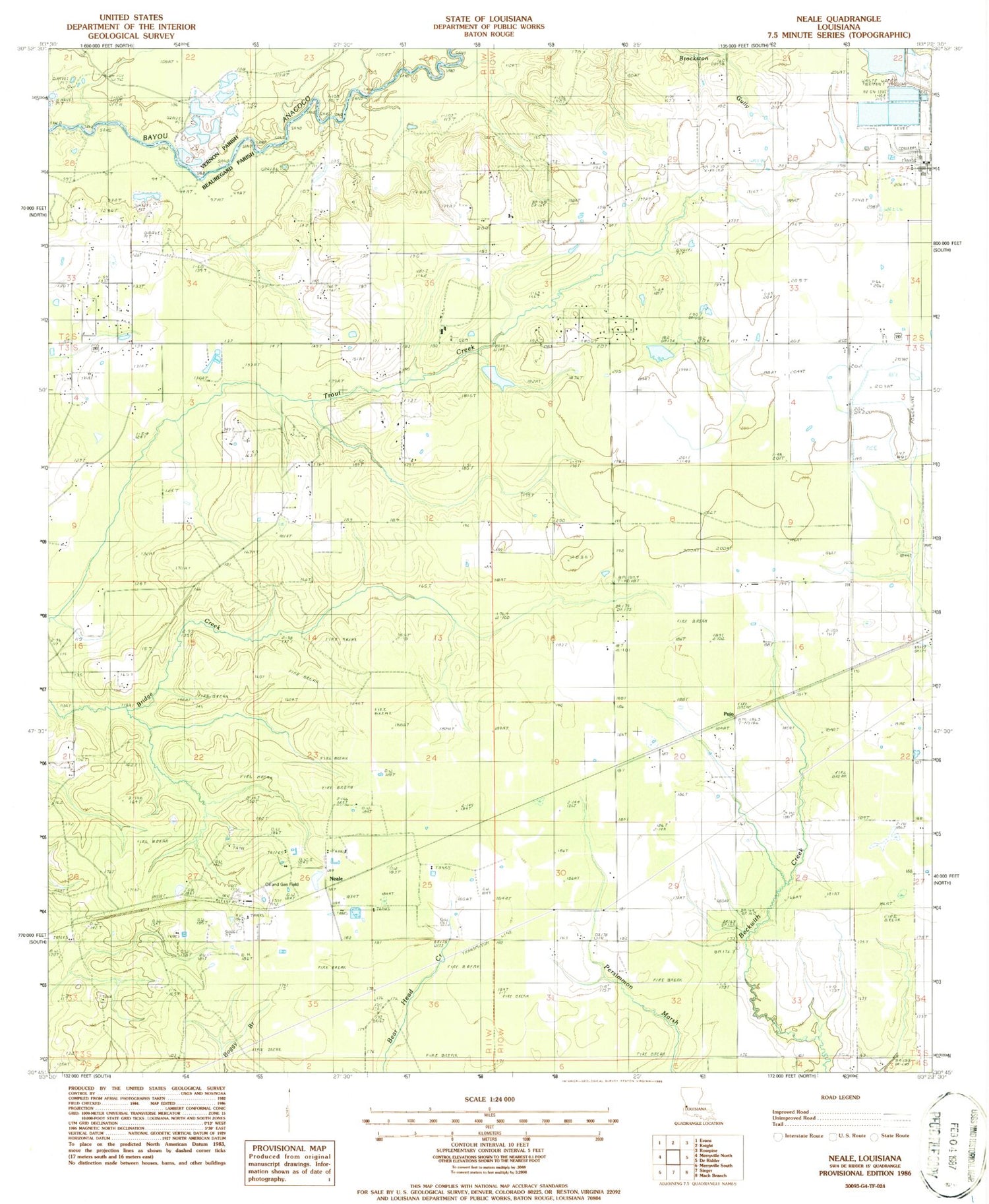 Classic USGS Neale Louisiana 7.5'x7.5' Topo Map Image
