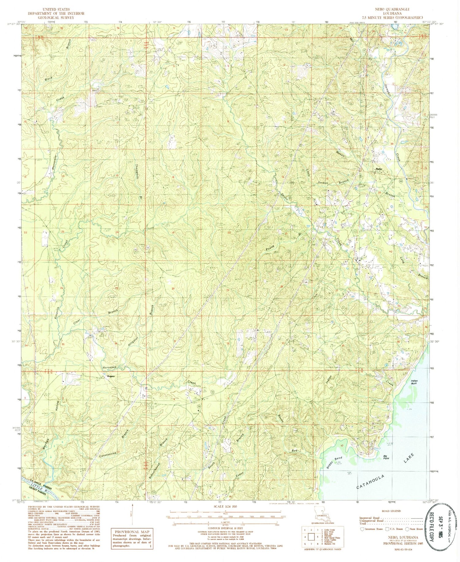 Classic USGS Nebo Louisiana 7.5'x7.5' Topo Map Image