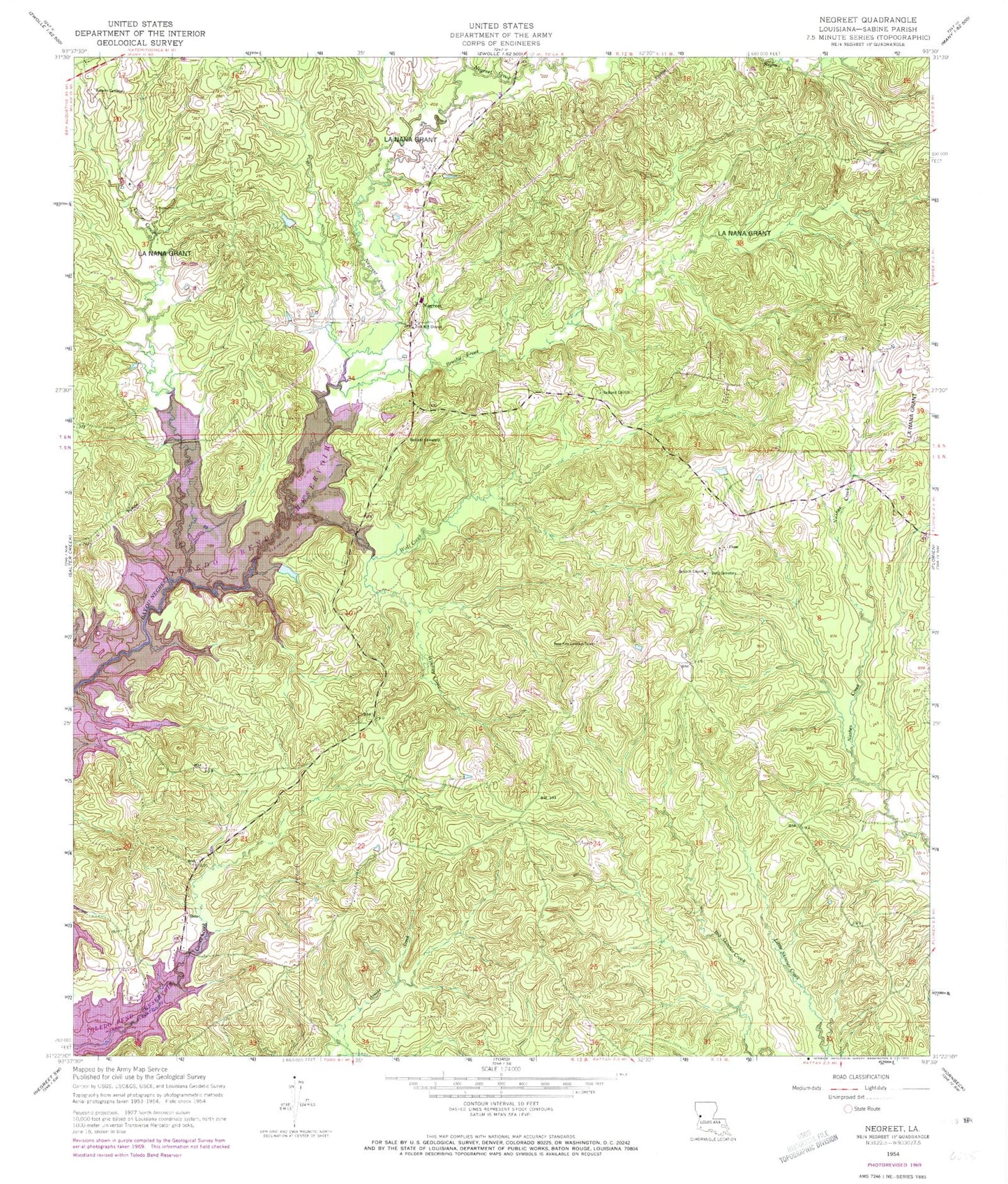 Classic USGS Negreet Louisiana 7.5'x7.5' Topo Map Image