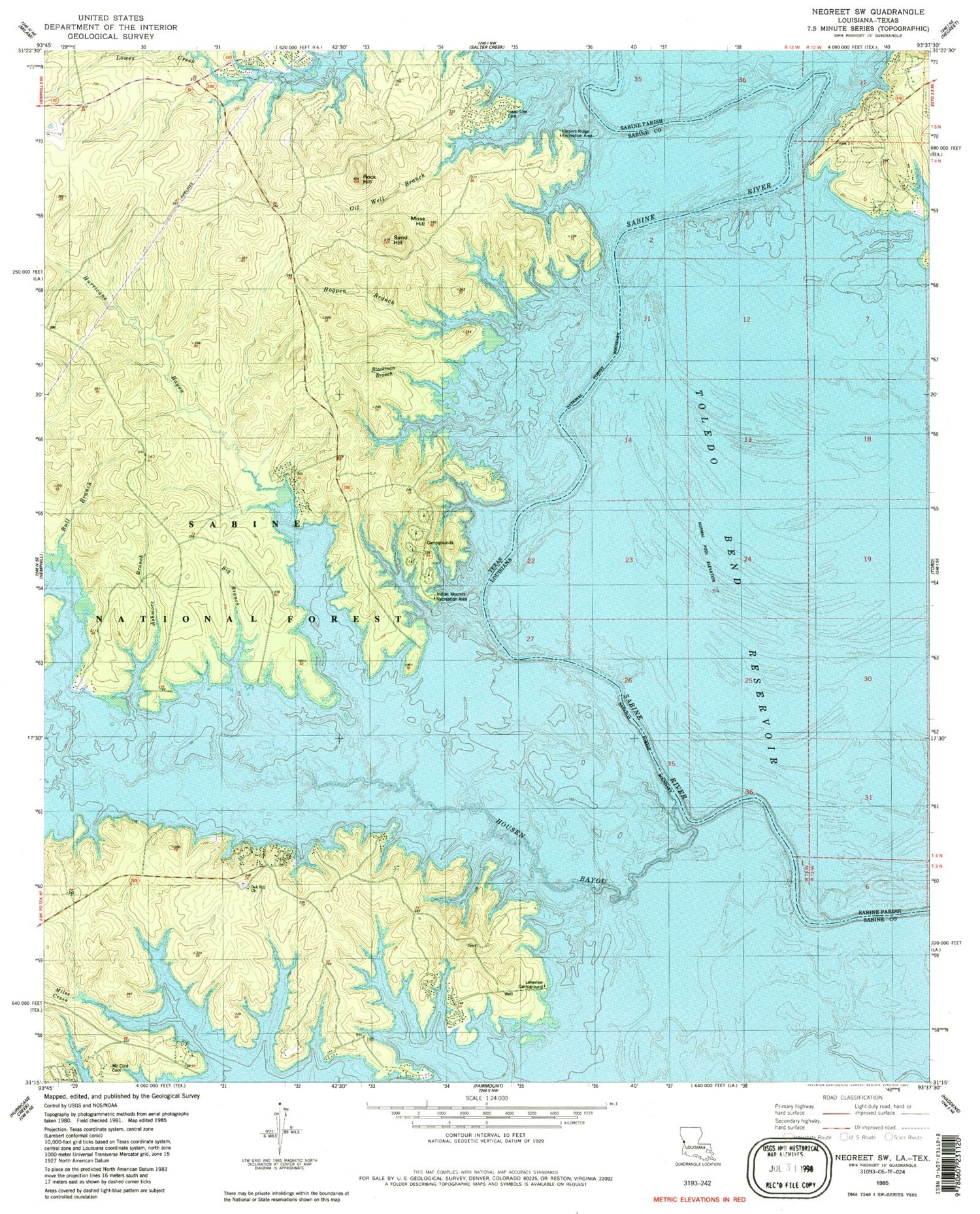 Classic USGS Negreet SW Texas 7.5'x7.5' Topo Map Image