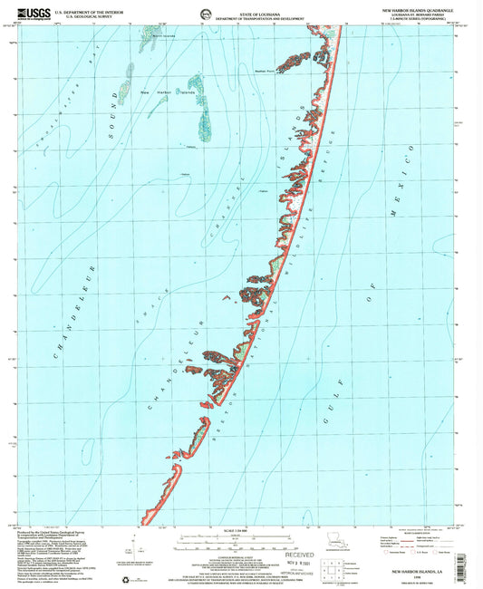 Classic USGS New Harbor Islands Louisiana 7.5'x7.5' Topo Map Image