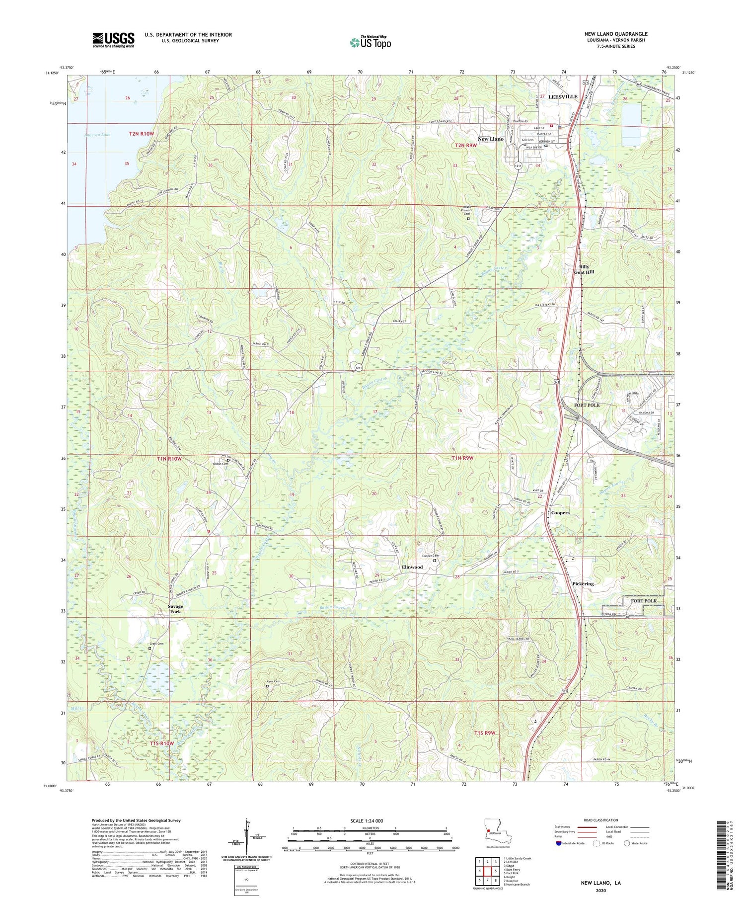 New Llano Louisiana US Topo Map Image