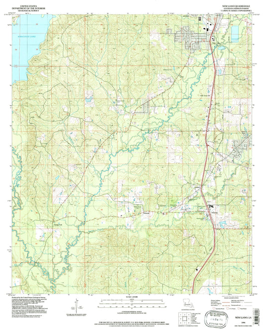 Classic USGS New Llano Louisiana 7.5'x7.5' Topo Map Image