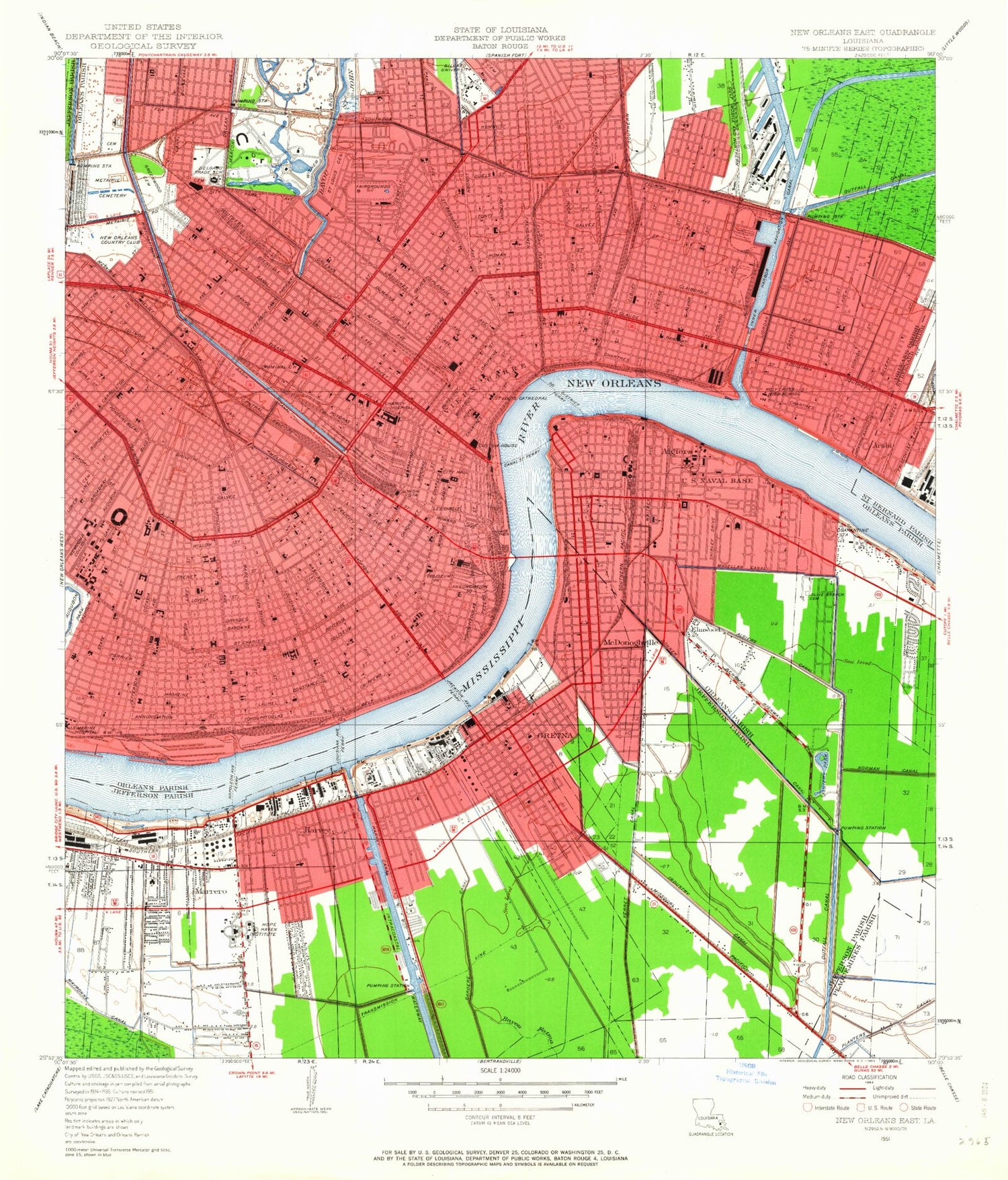 Classic USGS New Orleans East Louisiana 7.5'x7.5' Topo Map Image