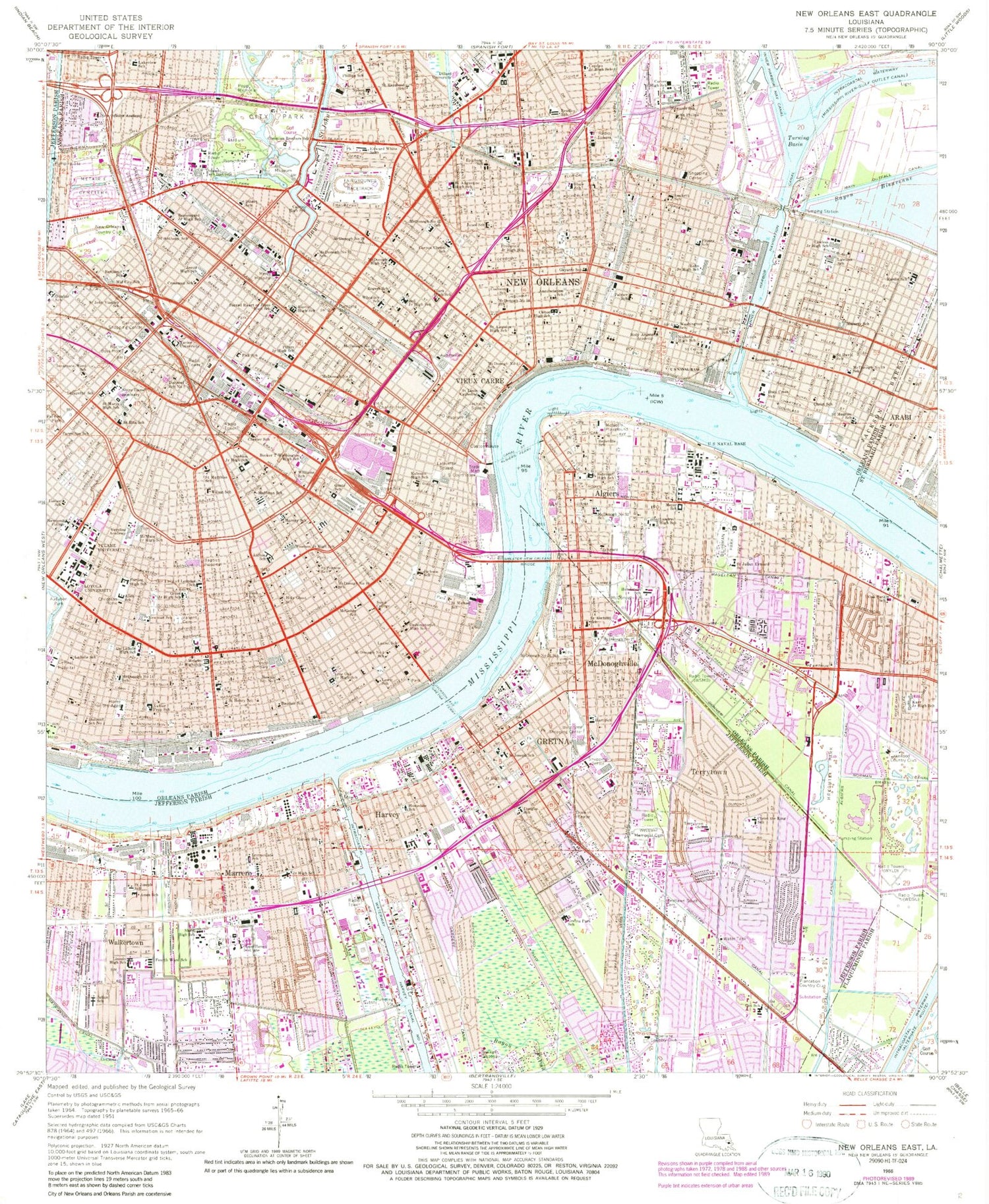 Classic USGS New Orleans East Louisiana 7.5'x7.5' Topo Map Image