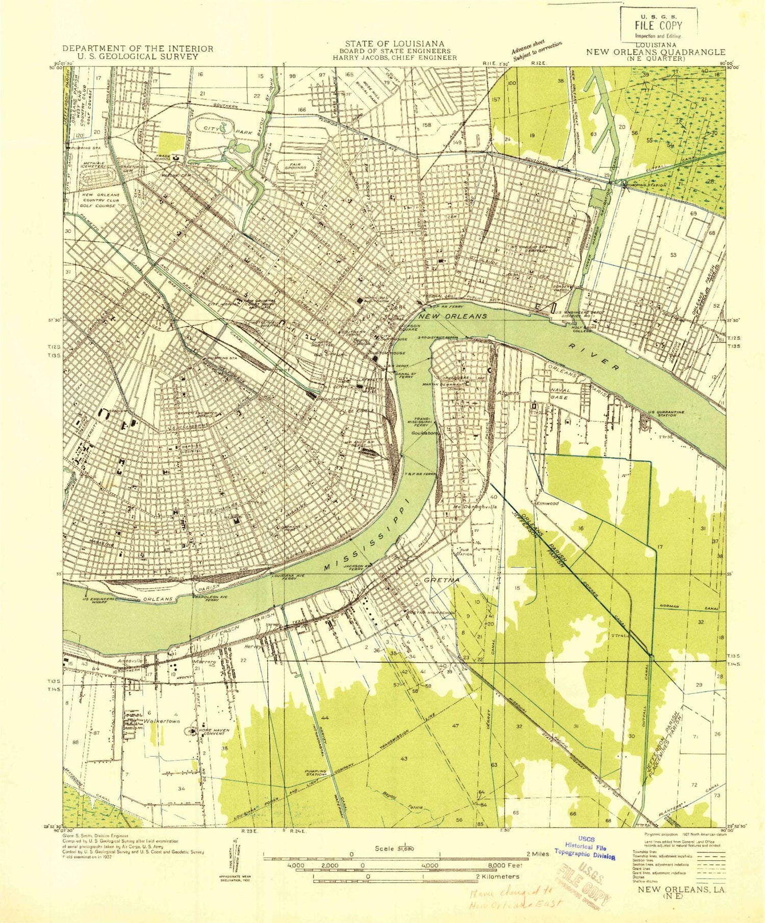 Classic USGS New Orleans East Louisiana 7.5'x7.5' Topo Map Image