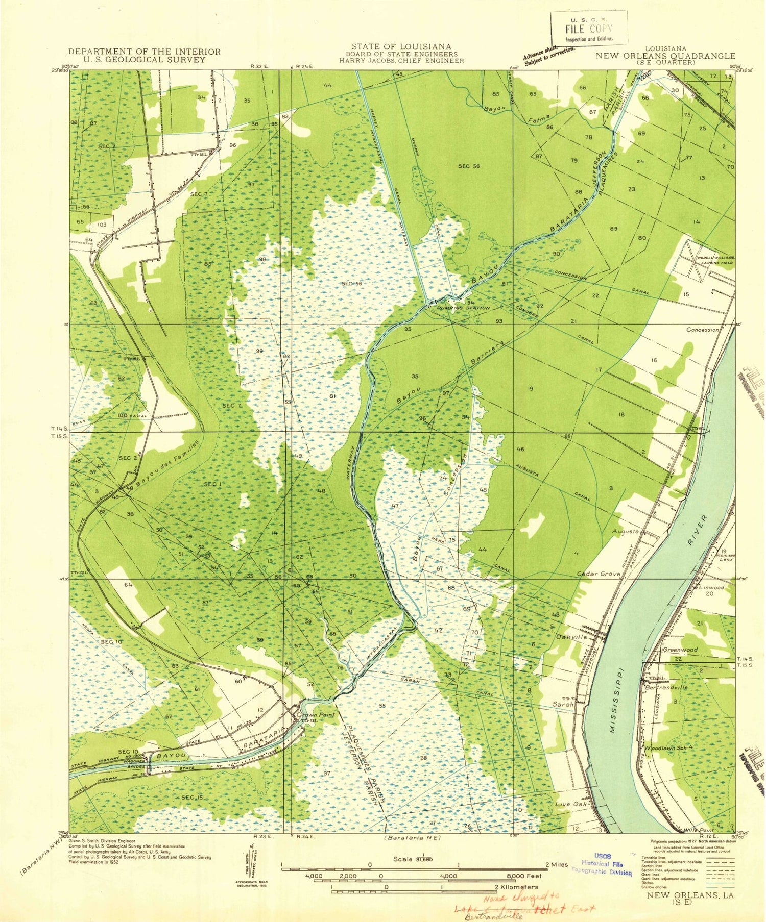 Classic USGS Bertrandville Louisiana 7.5'x7.5' Topo Map Image