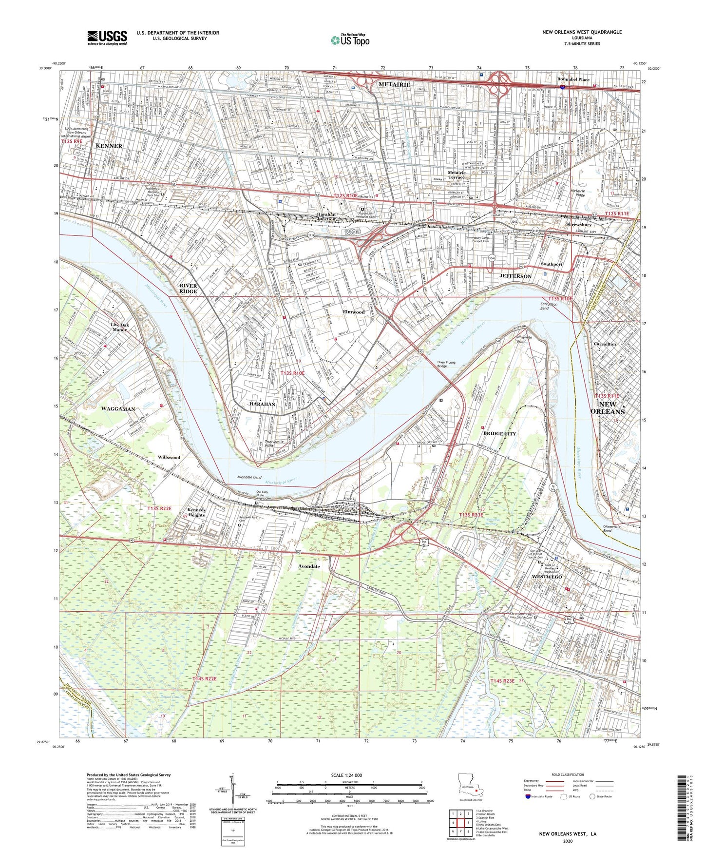 New Orleans West Louisiana US Topo Map Image