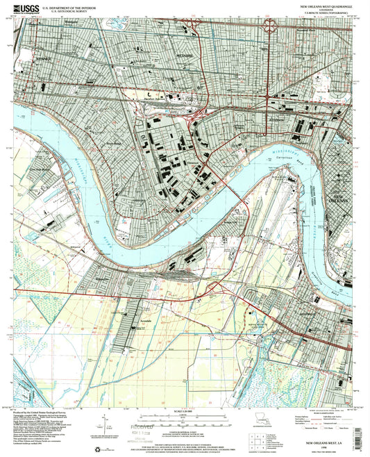 Classic USGS New Orleans West Louisiana 7.5'x7.5' Topo Map Image