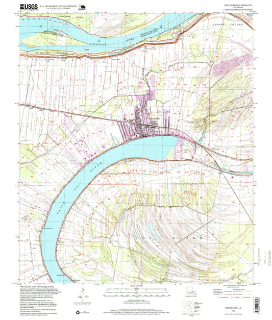 Classic USGS New Roads Louisiana 7.5'x7.5' Topo Map Image