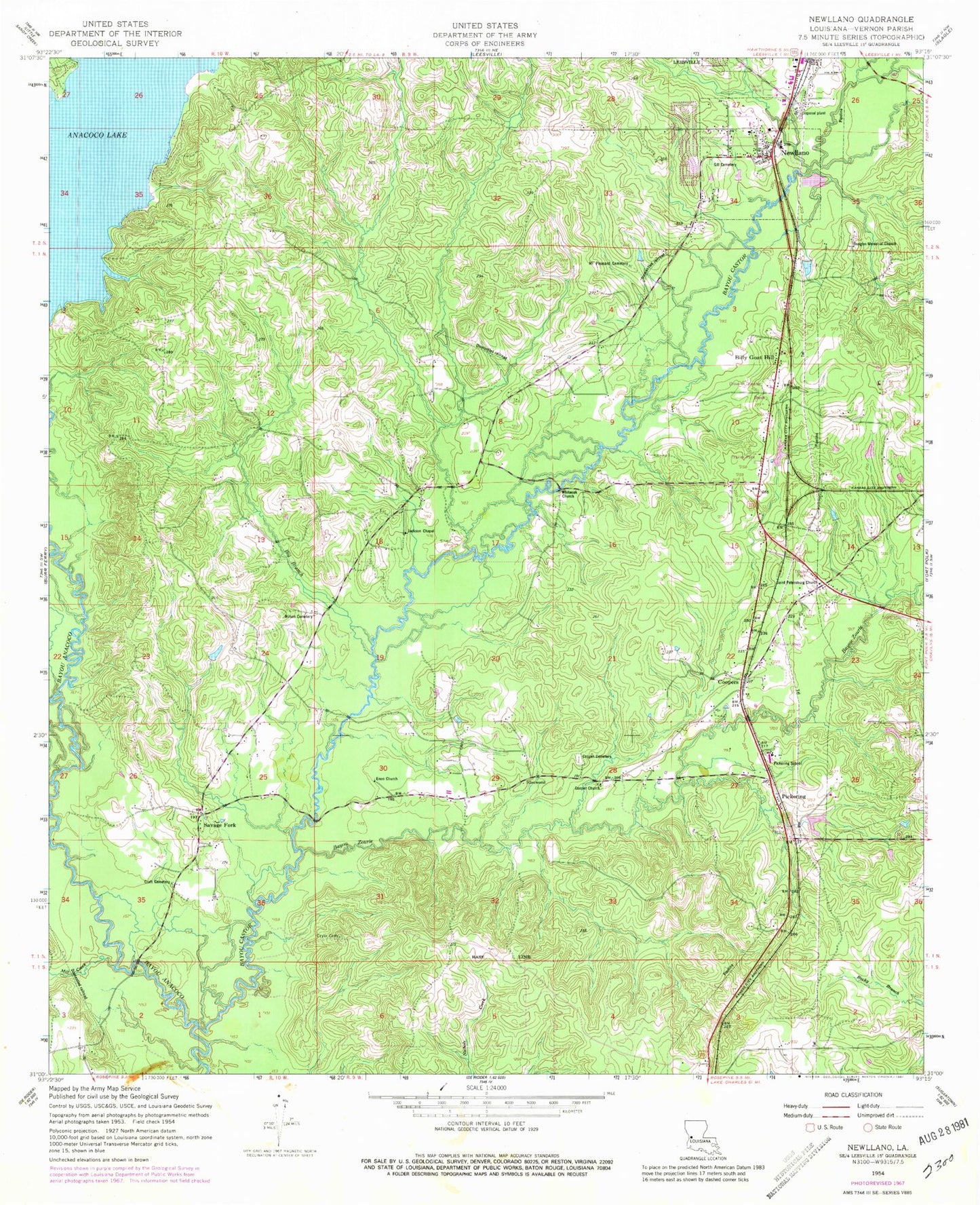 Classic USGS New Llano Louisiana 7.5'x7.5' Topo Map Image