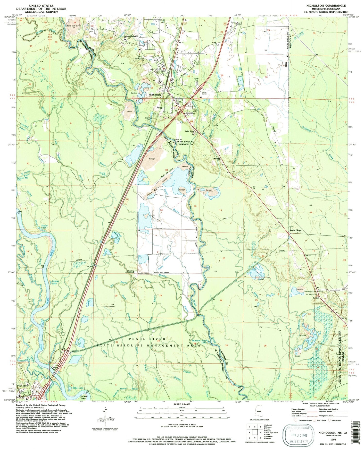 Classic USGS Nicholson Mississippi 7.5'x7.5' Topo Map Image