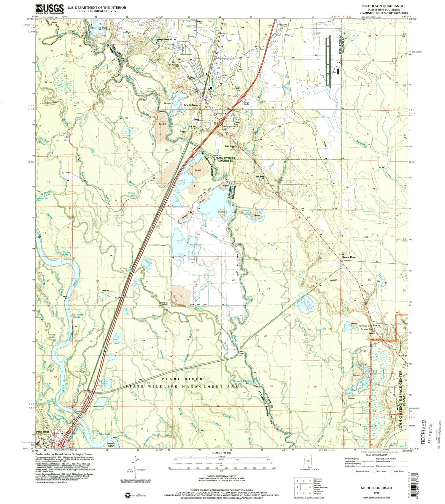 Classic USGS Nicholson Mississippi 7.5'x7.5' Topo Map Image