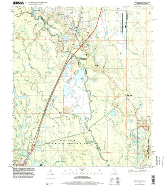 Classic USGS Nicholson Mississippi 7.5'x7.5' Topo Map Image