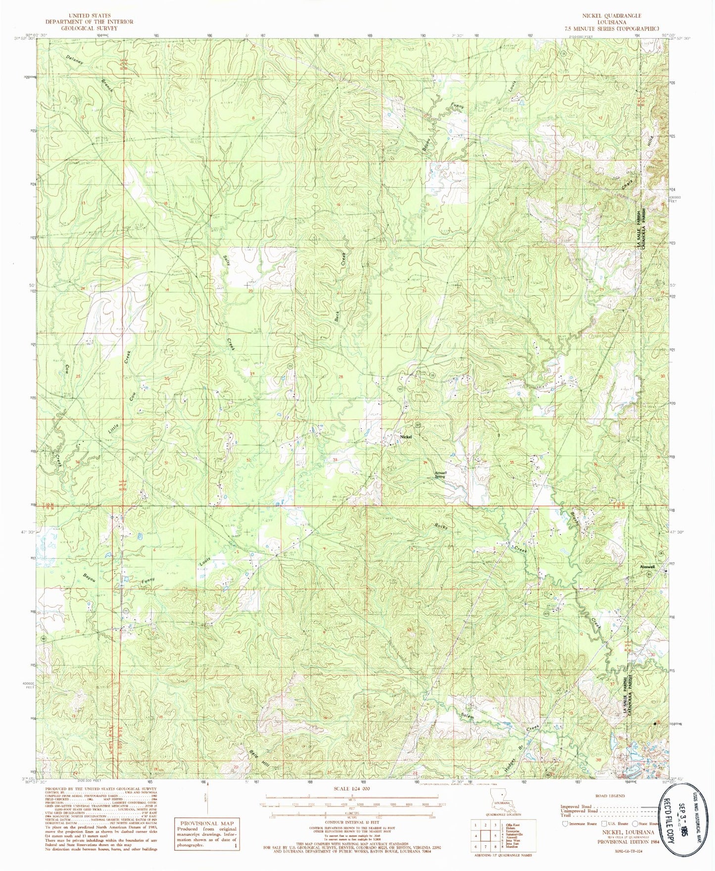 Classic USGS Nickel Louisiana 7.5'x7.5' Topo Map Image