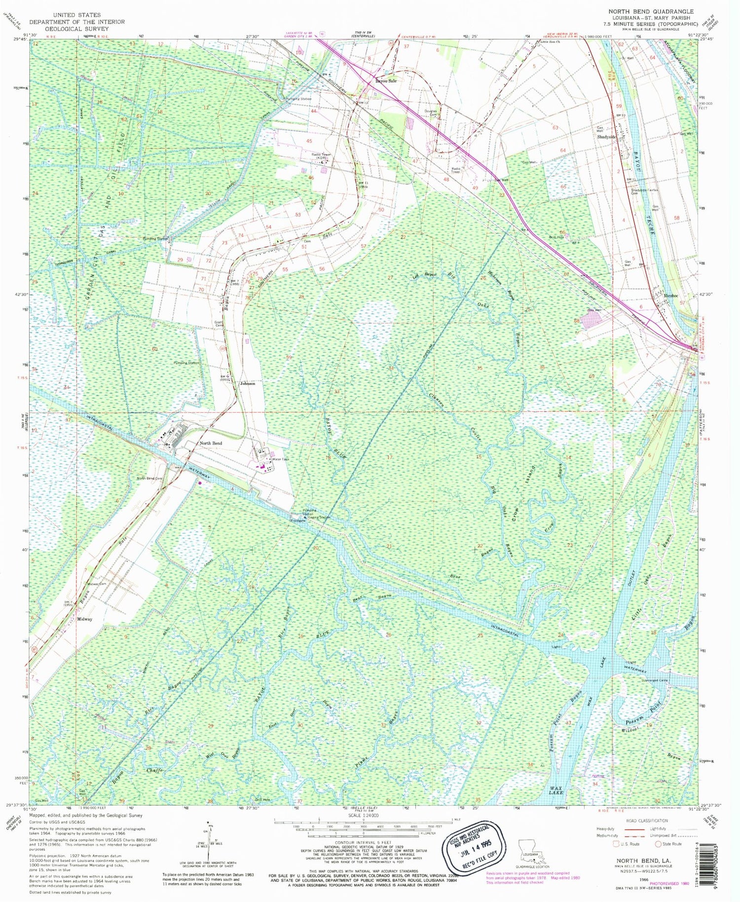 Classic USGS North Bend Louisiana 7.5'x7.5' Topo Map Image