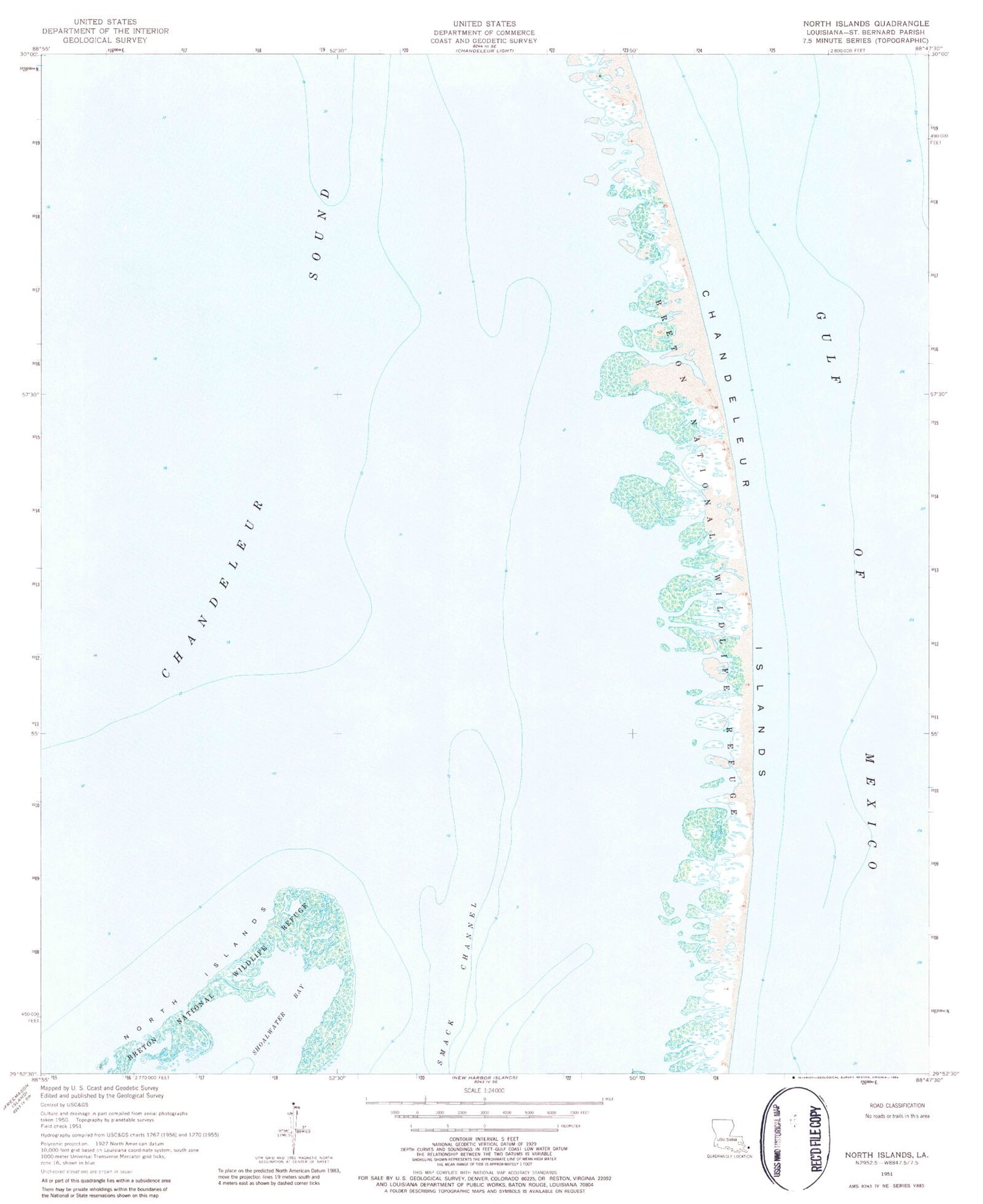 Classic USGS North Islands Louisiana 7.5'x7.5' Topo Map Image