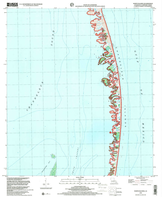 Classic USGS North Islands Louisiana 7.5'x7.5' Topo Map Image