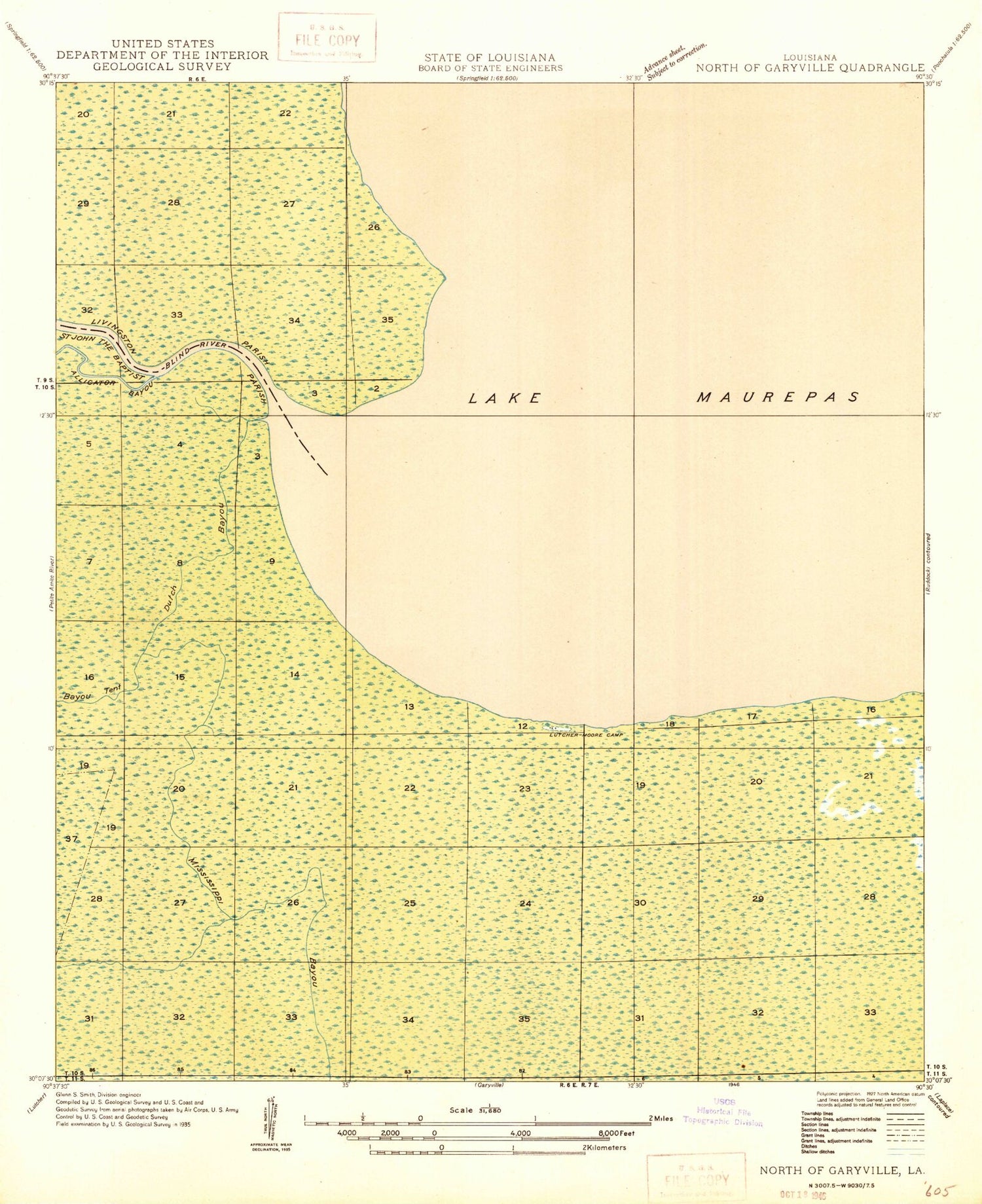 Classic USGS Mount Airy NE Louisiana 7.5'x7.5' Topo Map Image