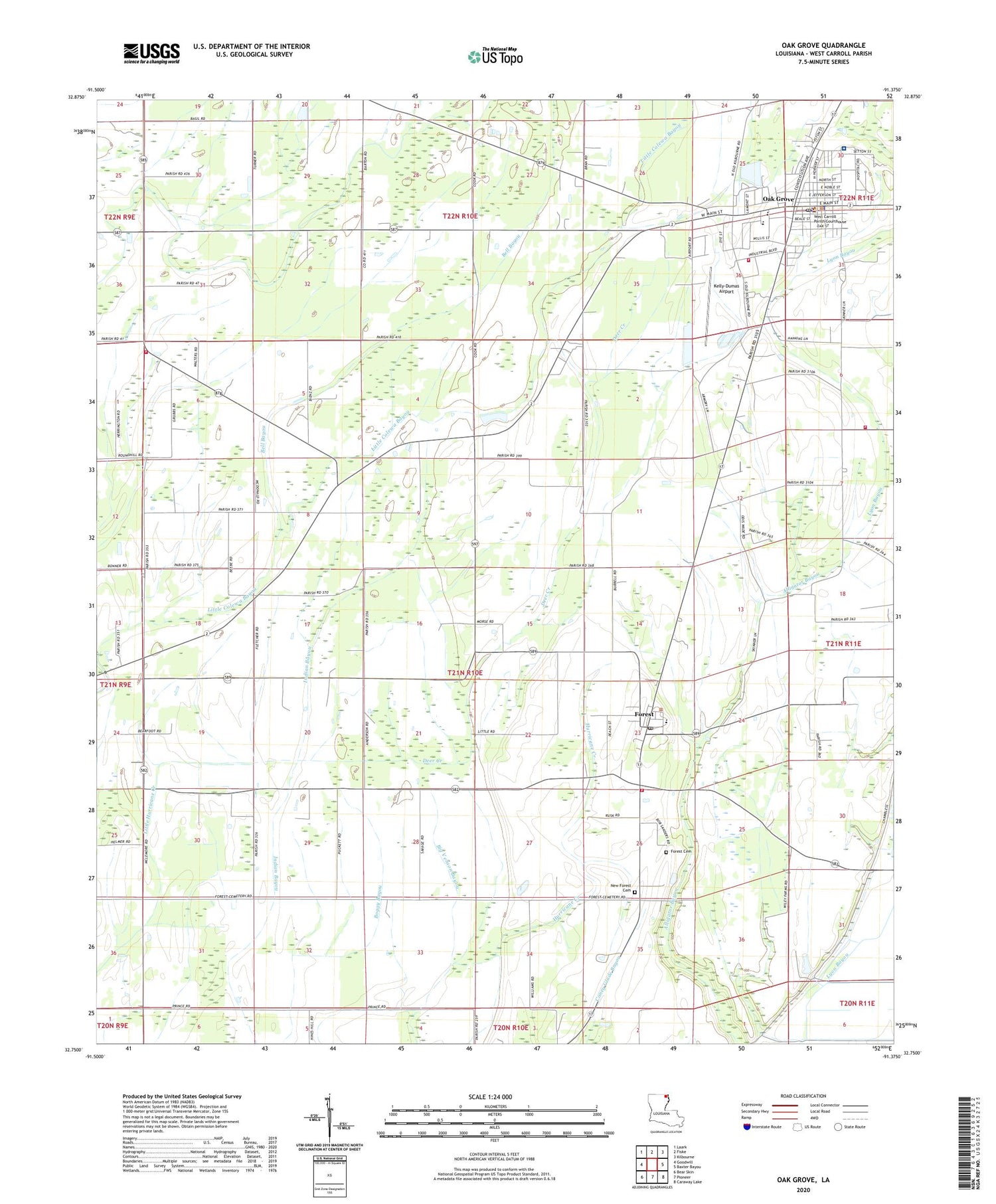 Oak Grove Louisiana US Topo Map Image