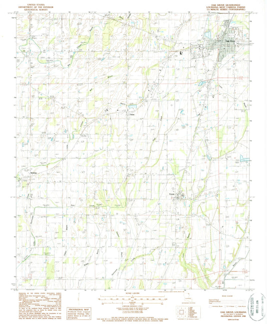 Classic USGS Oak Grove Louisiana 7.5'x7.5' Topo Map Image
