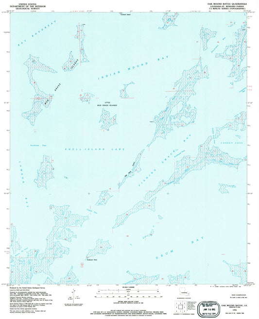 Classic USGS Oak Mound Bayou Louisiana 7.5'x7.5' Topo Map Image