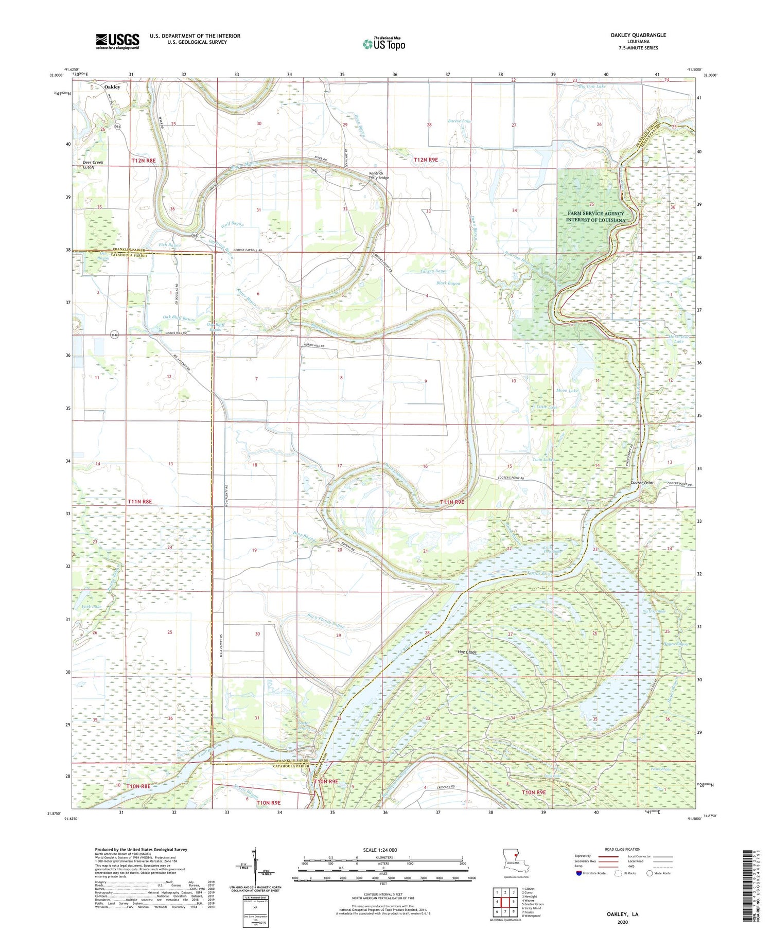 Oakley Louisiana US Topo Map Image
