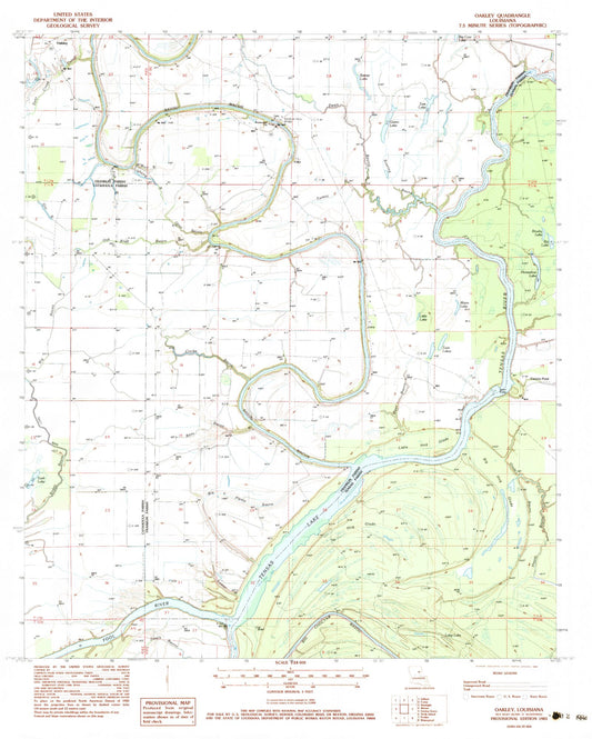 Classic USGS Oakley Louisiana 7.5'x7.5' Topo Map Image