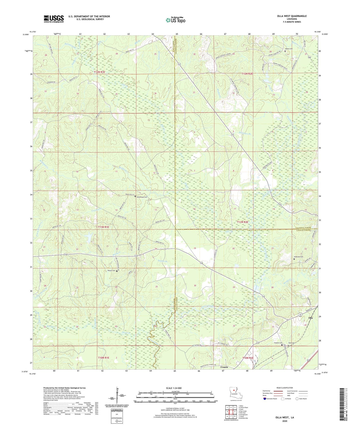 Olla West Louisiana US Topo Map Image
