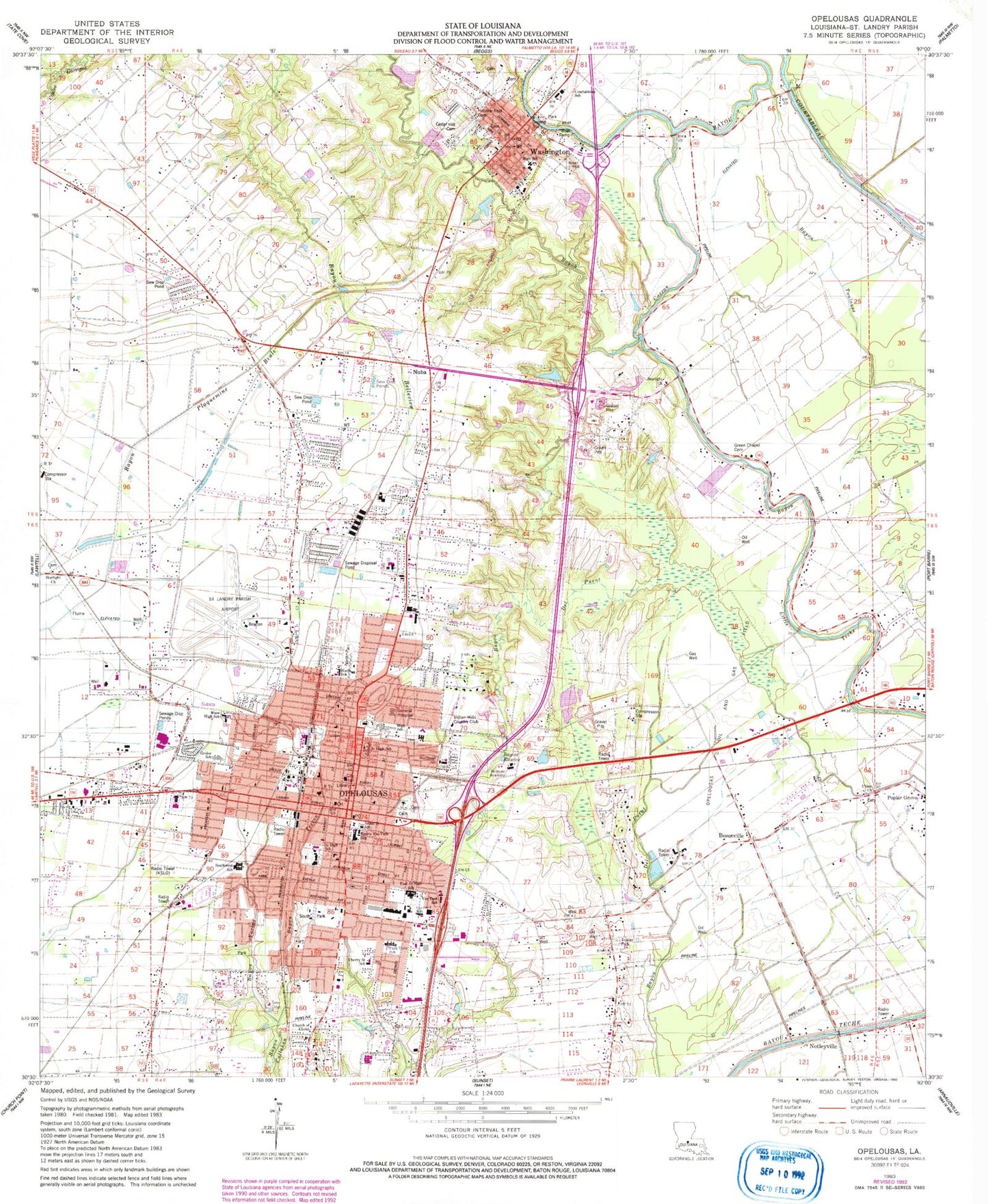 Classic USGS Opelousas Louisiana 7.5'x7.5' Topo Map Image