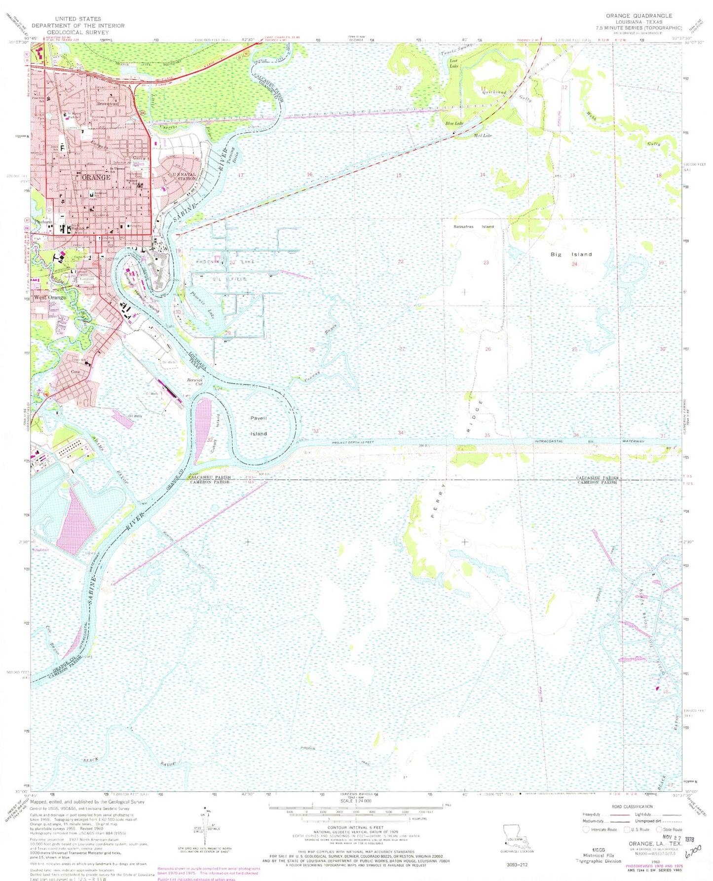Classic USGS Orange Texas 7.5'x7.5' Topo Map Image