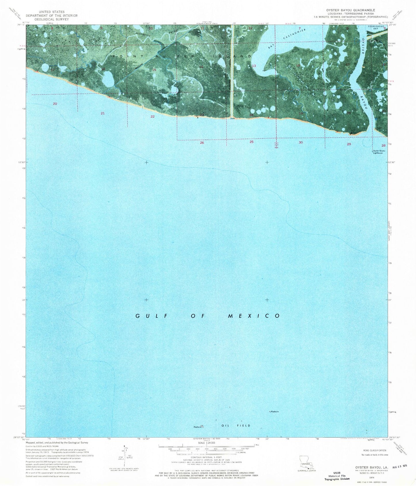 Classic USGS Oyster Bayou Louisiana 7.5'x7.5' Topo Map Image