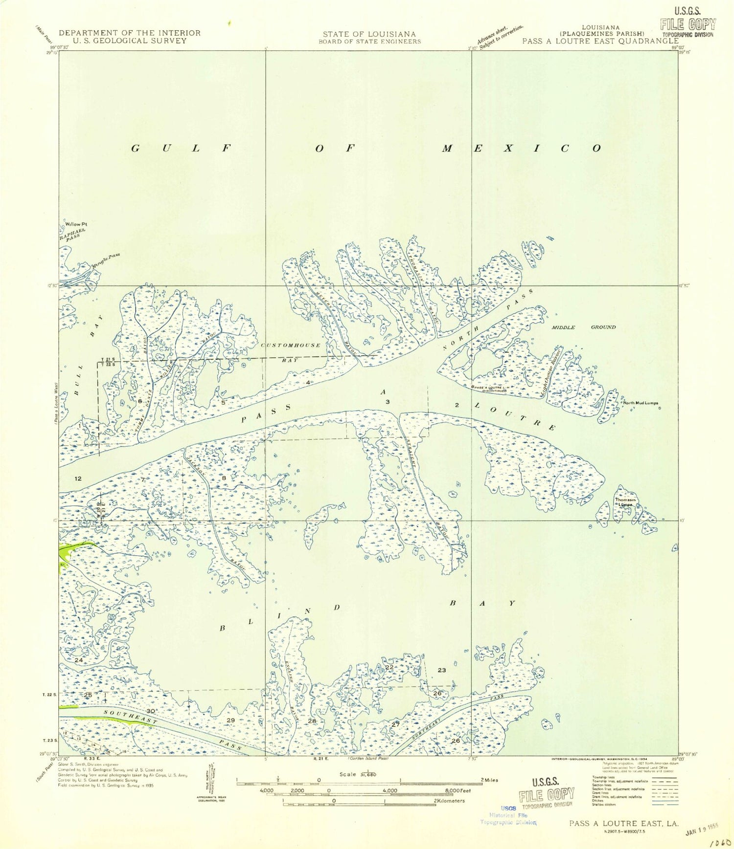 Classic USGS Pass a Loutre East Louisiana 7.5'x7.5' Topo Map Image