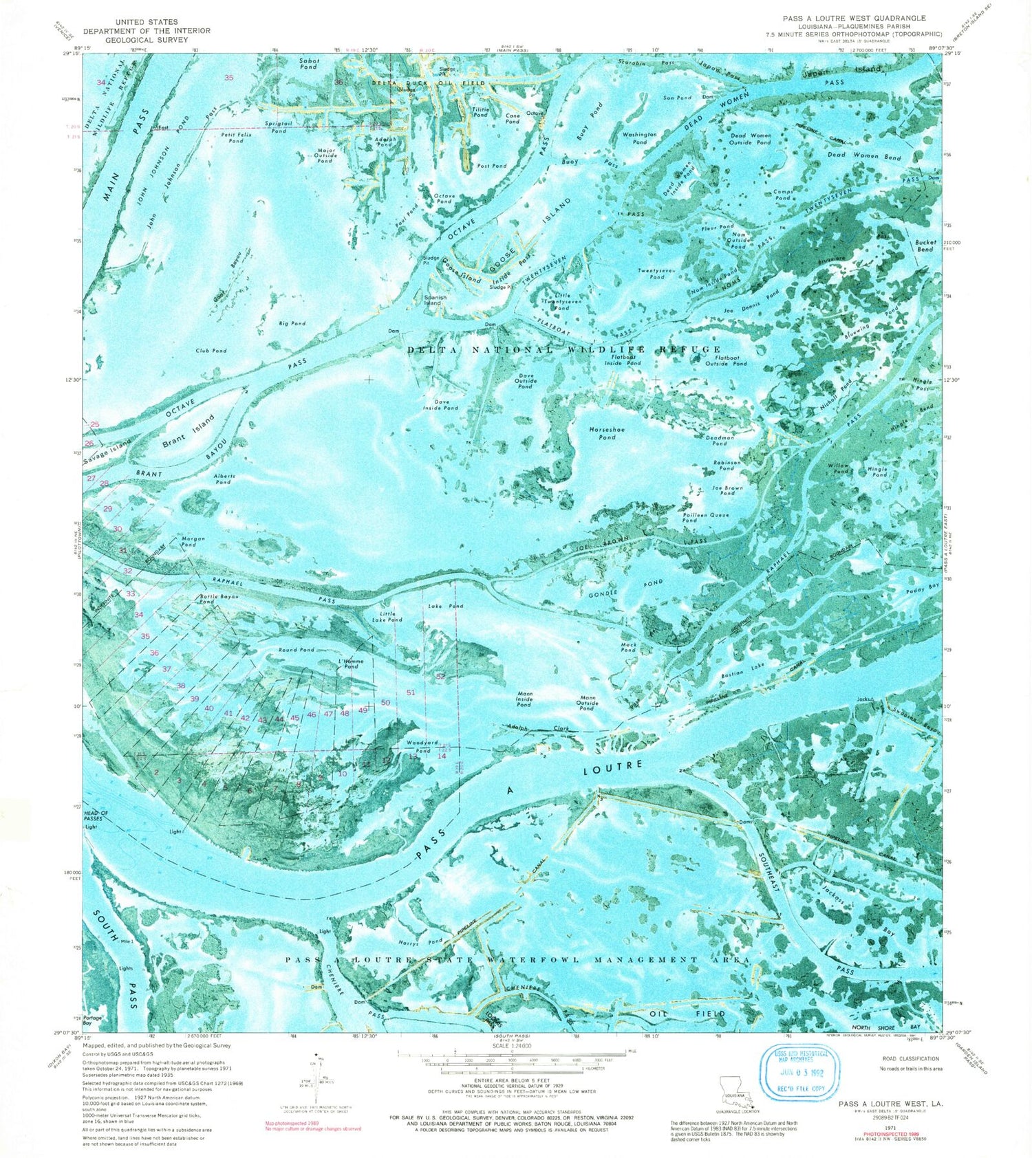 Classic USGS Pass a Loutre West Louisiana 7.5'x7.5' Topo Map Image