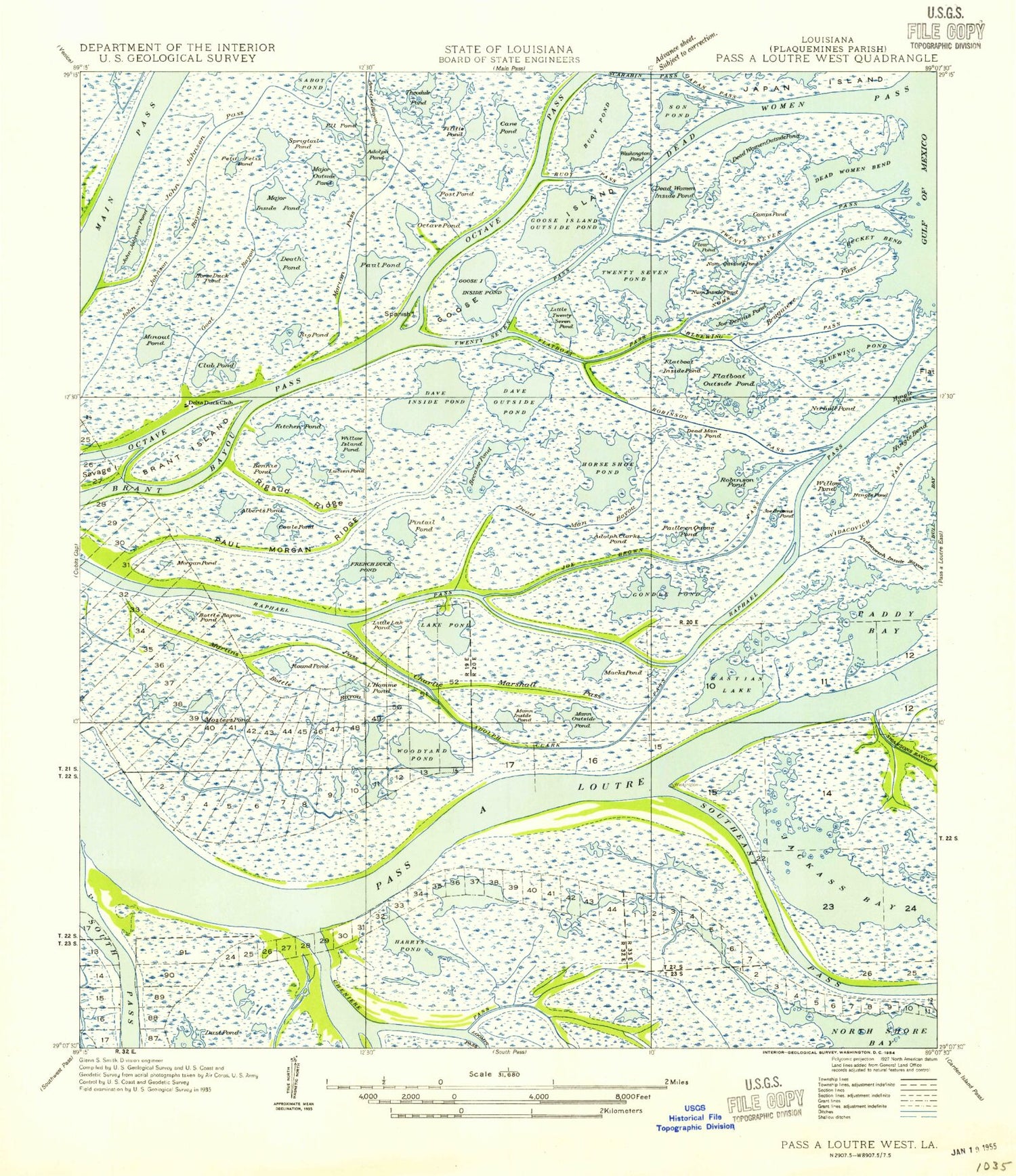 Classic USGS Pass a Loutre West Louisiana 7.5'x7.5' Topo Map Image