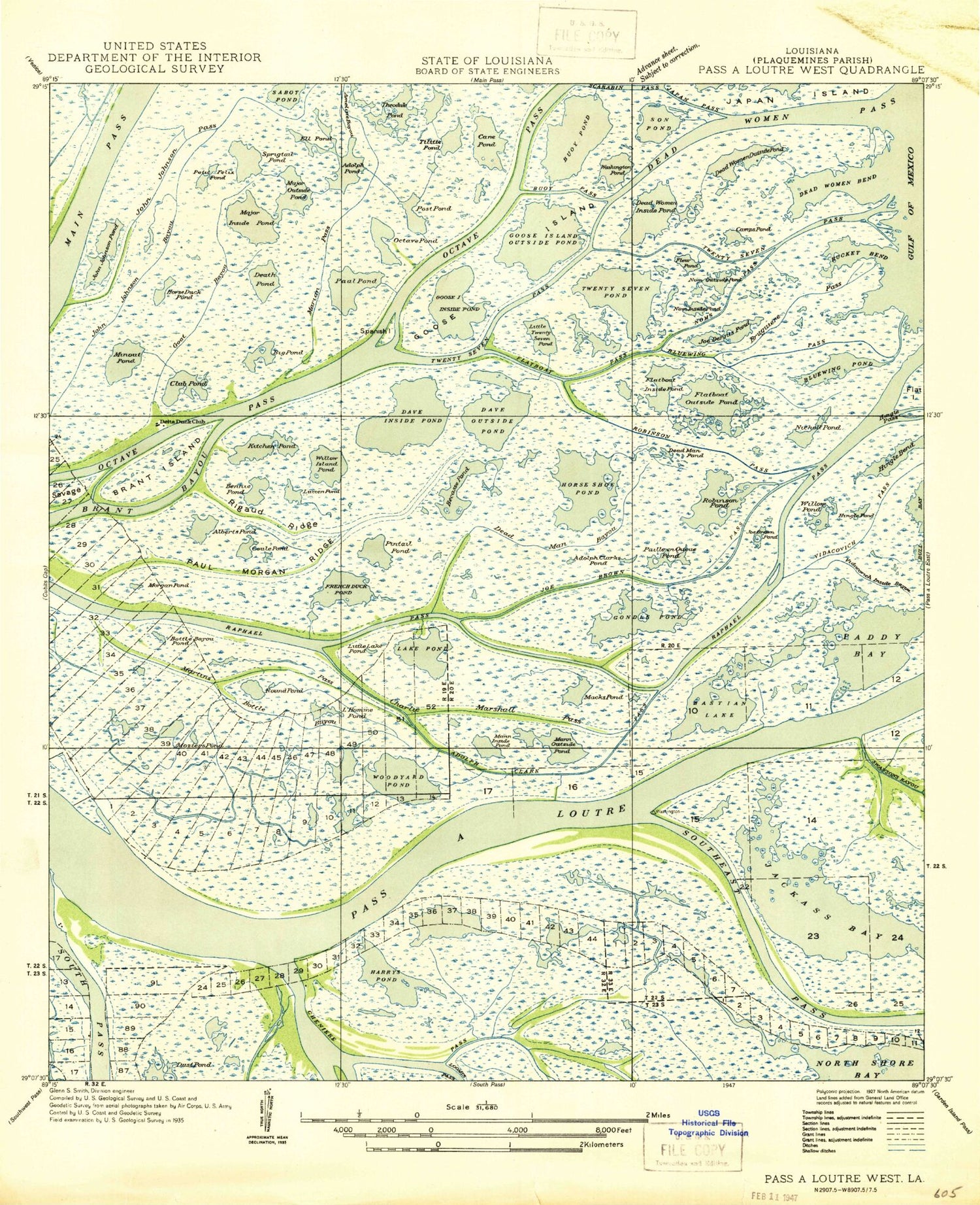 Classic USGS Pass a Loutre West Louisiana 7.5'x7.5' Topo Map Image