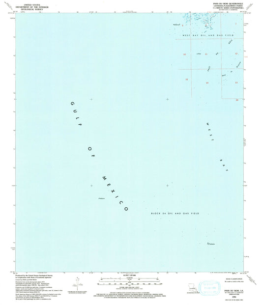 Classic USGS Pass du Bois Louisiana 7.5'x7.5' Topo Map Image