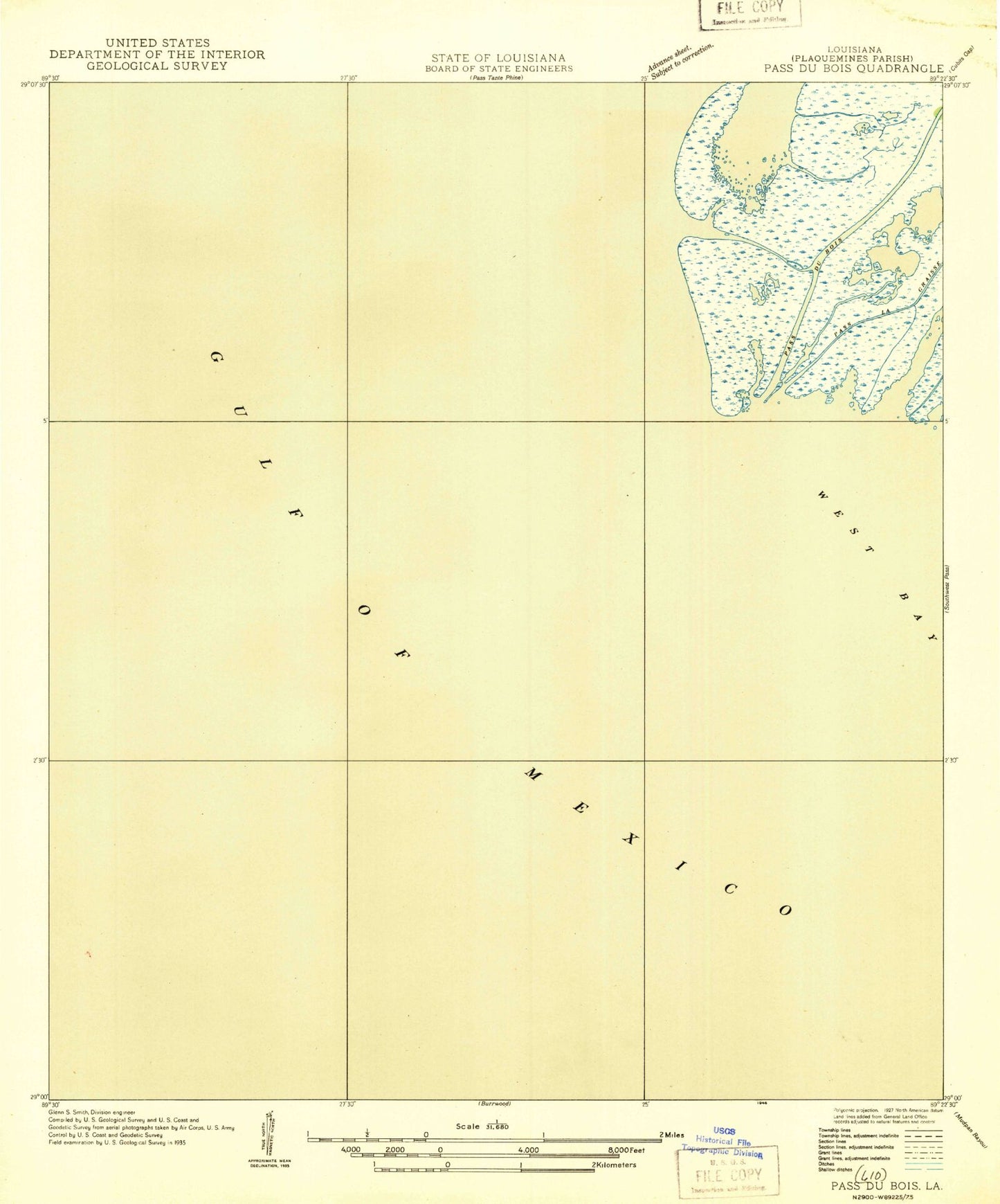 Classic USGS Pass du Bois Louisiana 7.5'x7.5' Topo Map Image