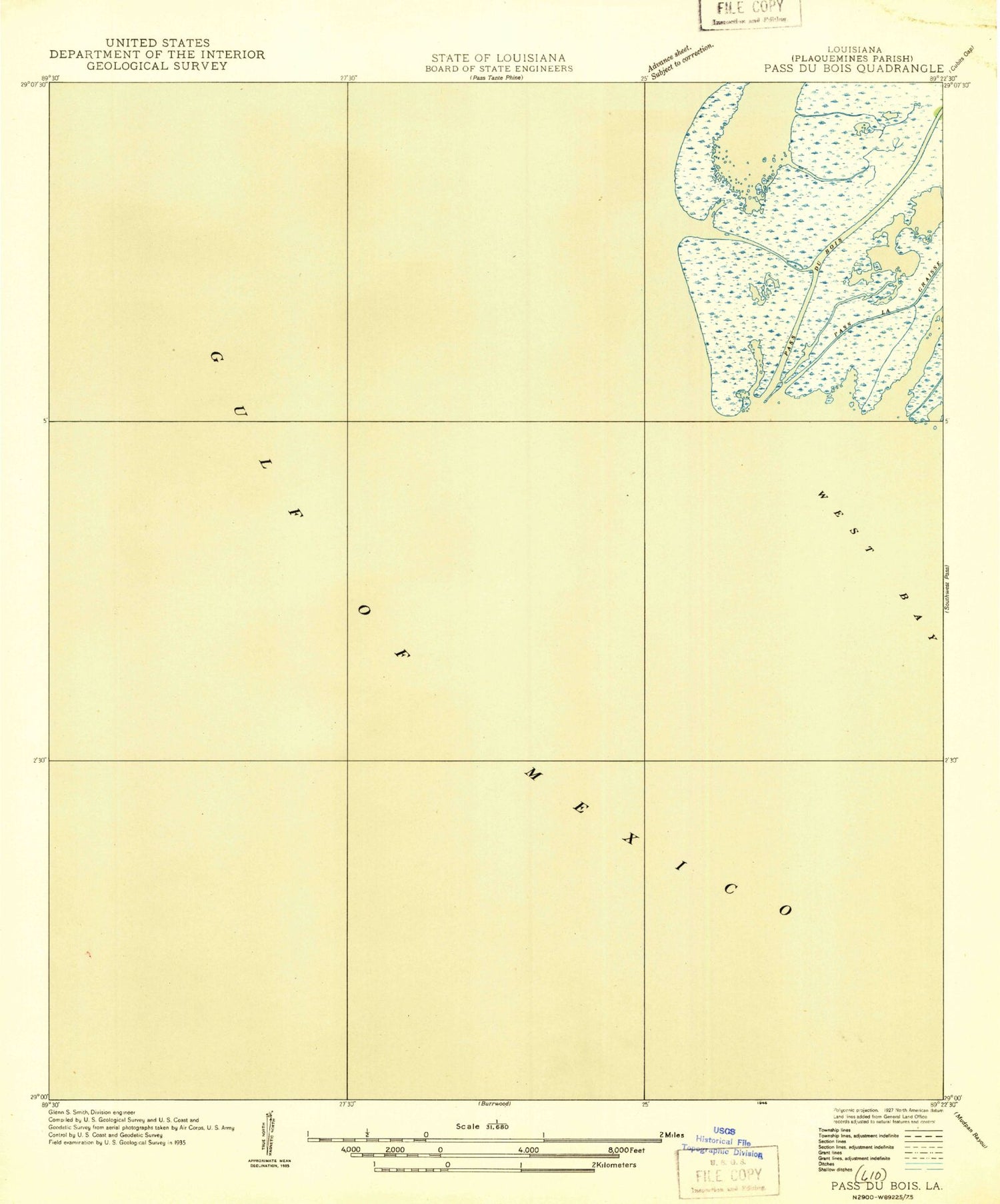 Classic USGS Pass du Bois Louisiana 7.5'x7.5' Topo Map Image