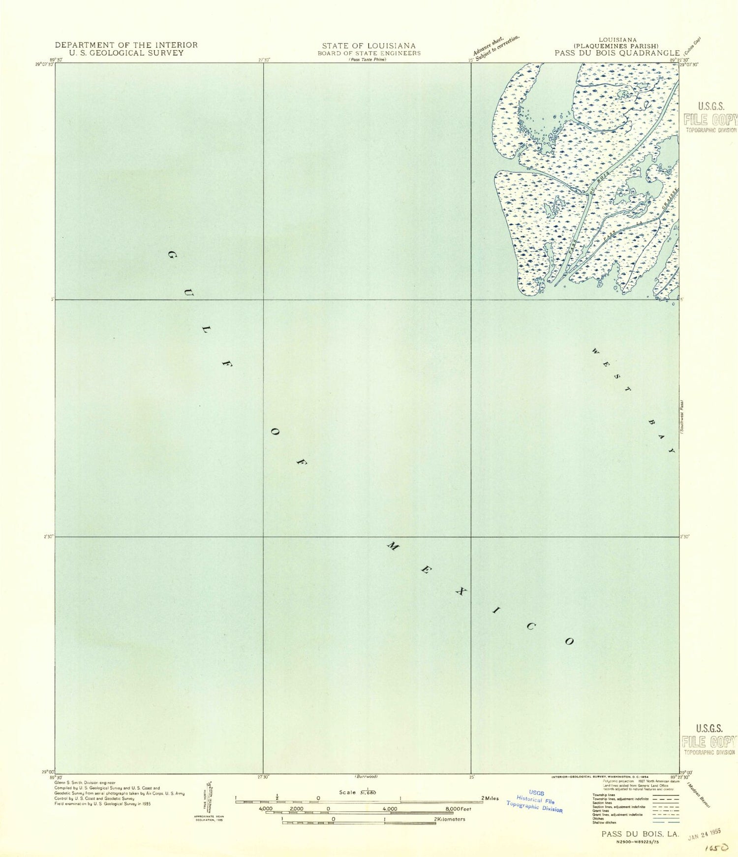 Classic USGS Pass du Bois Louisiana 7.5'x7.5' Topo Map Image