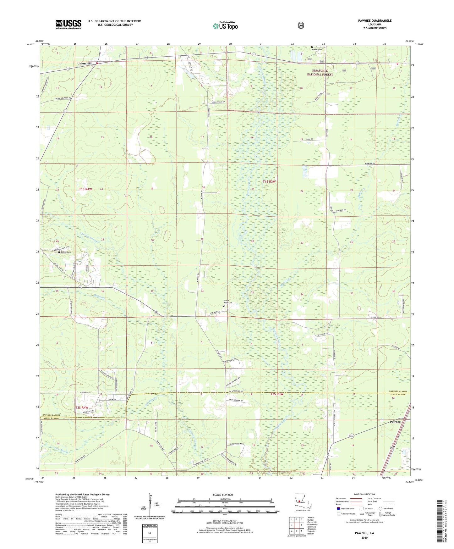 Pawnee Louisiana US Topo Map Image