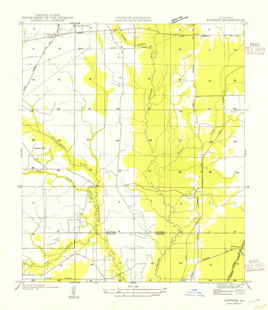 Classic USGS Pawnee Louisiana 7.5'x7.5' Topo Map Image
