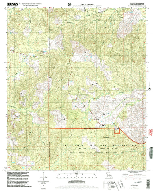 Classic USGS Peason Louisiana 7.5'x7.5' Topo Map Image