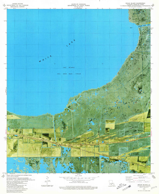 Classic USGS Pecan Island Louisiana 7.5'x7.5' Topo Map Image
