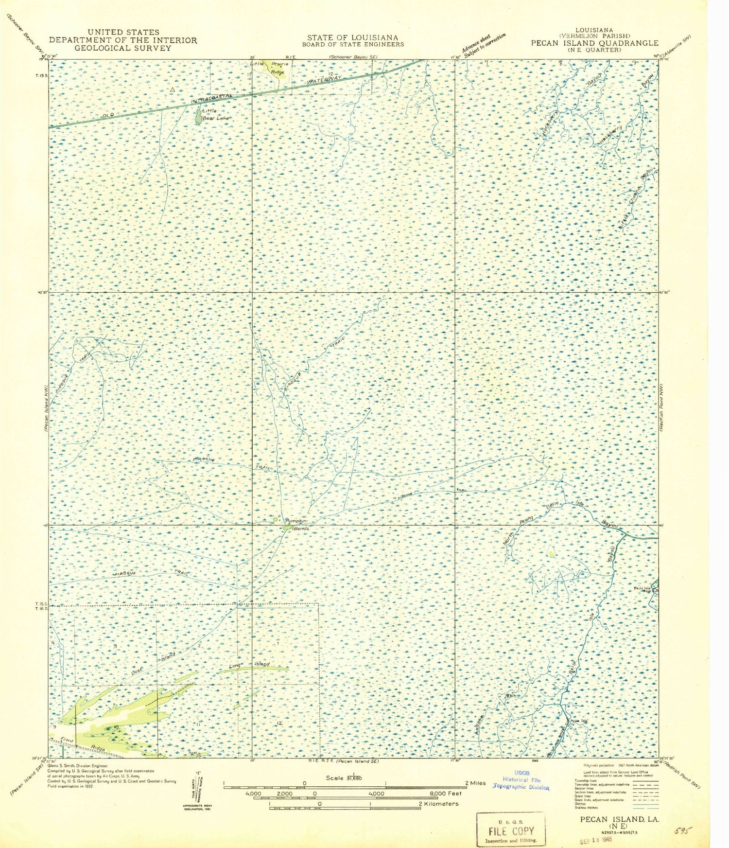 Classic USGS Pumpkin Islands Louisiana 7.5'x7.5' Topo Map Image